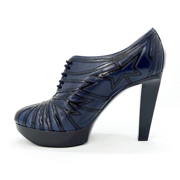 Robert Clergerie Talno Platform Booties Black Blue Leather Size 7.5 Art Deco EUC - Picture 4 of 16